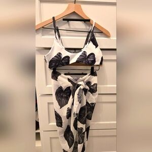 Black and White Leaf Print Two-Piece Set